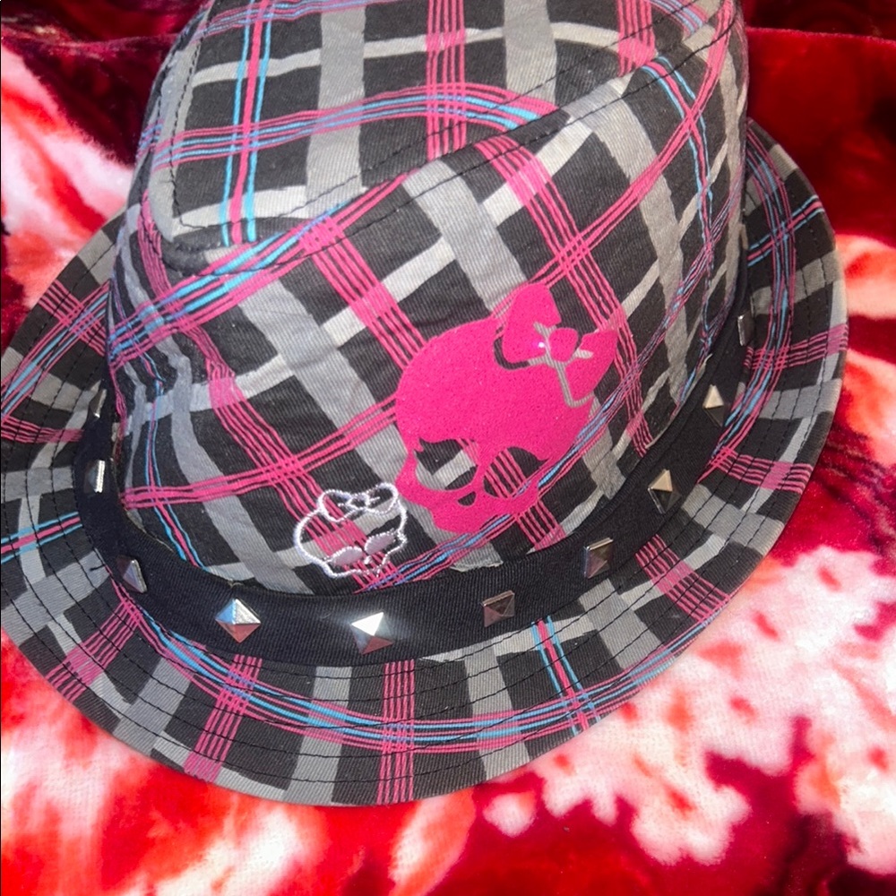 Pink and Black Plaid Hat with Glossy Finish